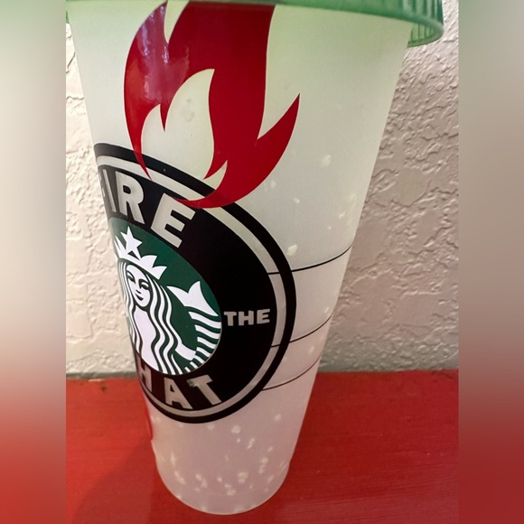 NEW. Starbucks Plastic  Cup with decal “FIRE IN THE CHAT”” Free Shipping! - Picture 2 of 10